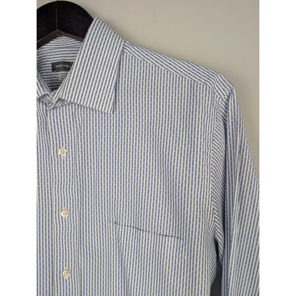 Van Heusen Men's Regular Fit Pinstripe Long Sleeve Dress Shirt Blue 16 34/35 - Picture 4 of 13